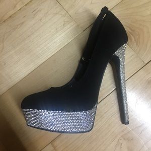 Black rhinestone heels